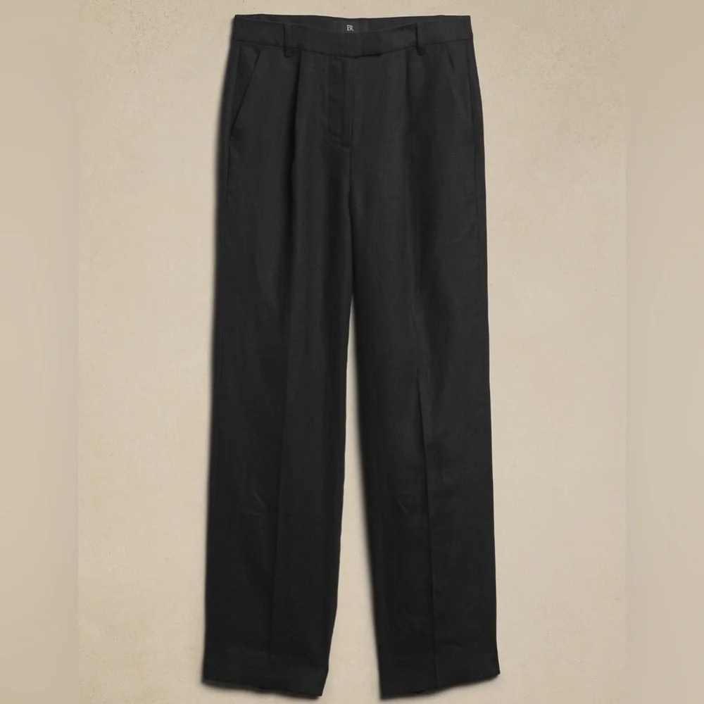 NWT! Banana Republic Black Lina Straight Linen Pant - 882876 🖥️7️⃣